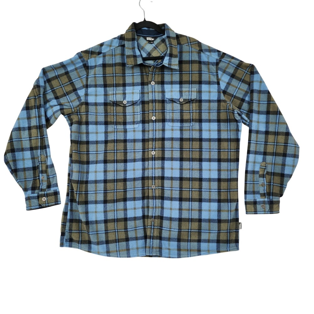Eddie Bauer Flannel Shirt T2XL Men Blue Plaid Fleece Button Up Tall 2XL Gorpcore